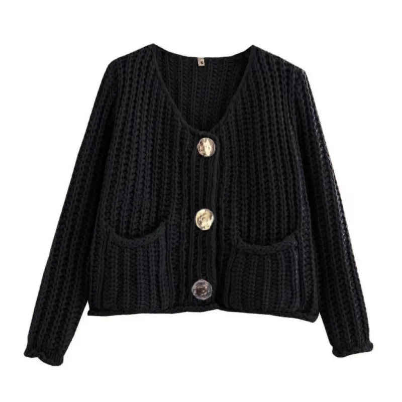 2024 O Neck Single-breasted Knitted Cardigan For Women Casual Pocket Long Sleeve Sweater Autumn Fashion Lady Streetwear Knitwear