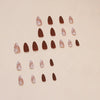 24pcs Fall and Winter Gold Line Almond Frosted False Nails Medium Press on Nails Tips with Tools Decorated Fake Acrylic Nail Art