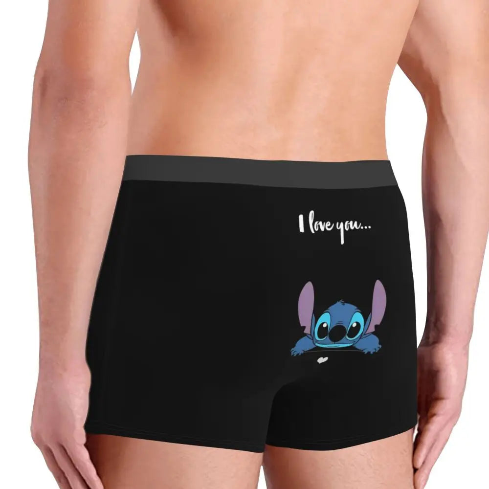 Boxer Lilo & Stitch Angel Love Alternative Shorts Panties Briefs Men Underwear Cartoon Cute Breathable Underpant Homme Plus Size