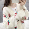 Spring Autumn Winter Oversized Sweater Coat Women Clothes Loose Mid Length Top Printing Knitting Cardigan Warm Top Tee Women's