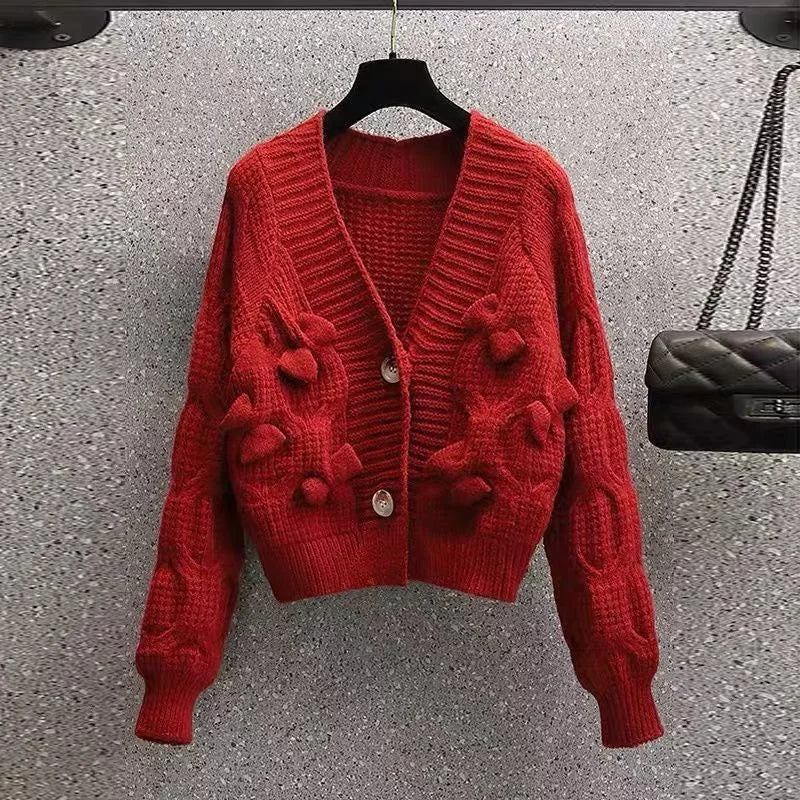 Retro Style Women V-neck Knit Cardigan Sweater Coat Autumn Winter Female Lazy Wind Cardigans Sweaters 2024 Ladies Knitted Jacket