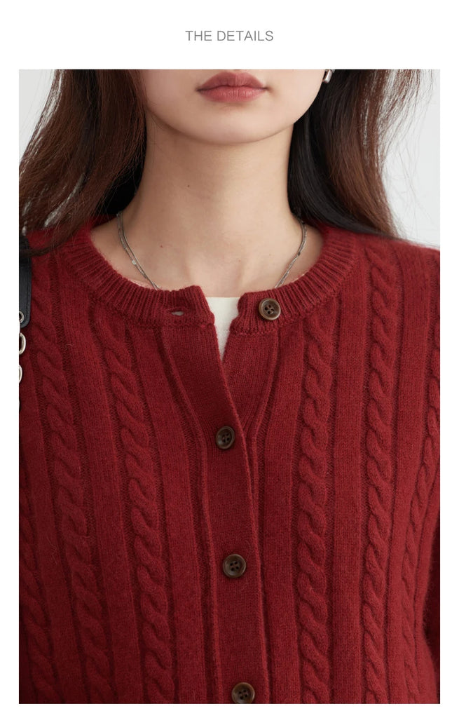 CHIC VEN Women Cardigan Casual Red  Round Neck Twisted Raccoon Hair Female Knitted Sweaters Ladies Jumpers Spring Autumn 2024