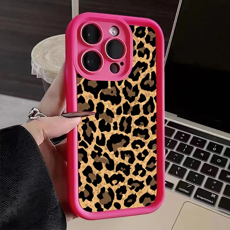 Leopard Print Graphic Silicone Phone Case For iPhone 15 14 13 12 11 Pro Max XS X XR 7 8 14 Plus 15 Shockproof Soft Bumper Cover