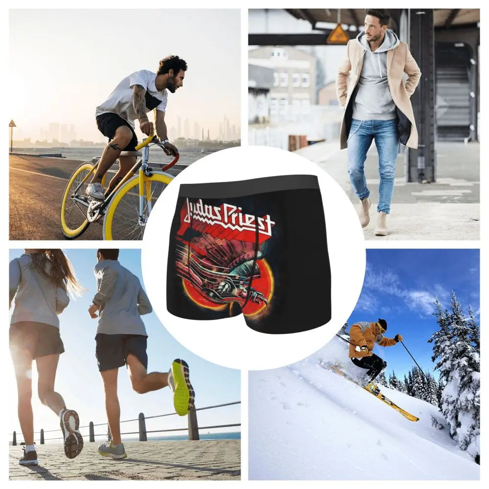 Judas Priest Accessories British Steel Firepower Men Boxer Briefs Breathable Underwear Top Quality Print Shorts Birthday Gifts