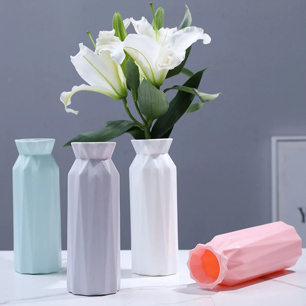 Vase Plastic Flower Bottle Colorful Stylish Durable Vases Simplicity Modern Flowerpot Circular Printed Smooth Home Decoration