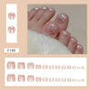 24pcs Simple French Fake Toenails White Edge Pink Short Square Toe Nails Full Cover Foot Nails Tips for Women Girls