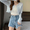 Summer Thin Outerwear Sun Protection Cardigan Ice Silk Knit Women Tops Bow Lace Up Short Suspender Skirt Shawl Airable Shirt