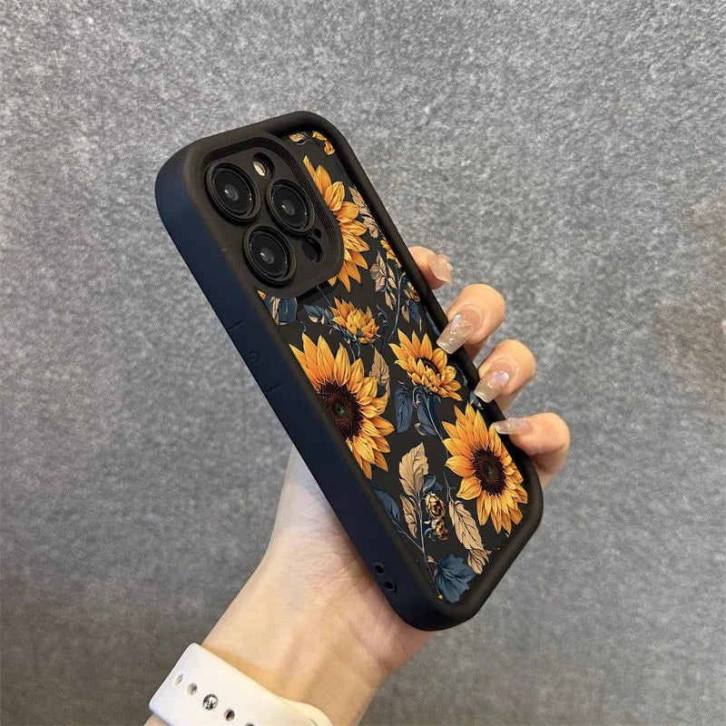 Sunflowers Printed Matte Phone Case for iPhone 14 13 11 15 16 Pro Max 12 Mini XS XR X 8 7 Plus SE2 14Pro 13Pro Soft Bumper Cover