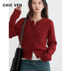 CHIC VEN Women Cardigan Casual Red  Round Neck Twisted Raccoon Hair Female Knitted Sweaters Ladies Jumpers Spring Autumn 2024