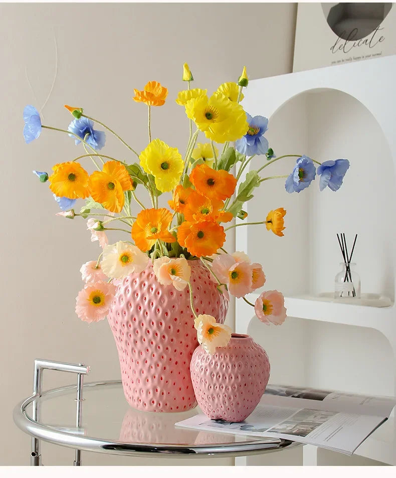 Cartoon Strawberry Vase Artificial Strawberry FlowerPot Flower Vase Fruit  Terrarium Flower Vase Home Decoration Accessories