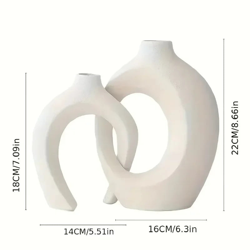 Ceramic Vase Set of 2 Nordic Hollow Flower Pot Ins Style Flower Plant Vases Home Living Room Entryway Decoration Birthday Gifts