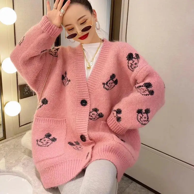 Fashion and Leisure Women's Cardigan Sweater 2023 Autumn/Winter New Knitted Cardigan Women's Loose and Age Reducing Coat