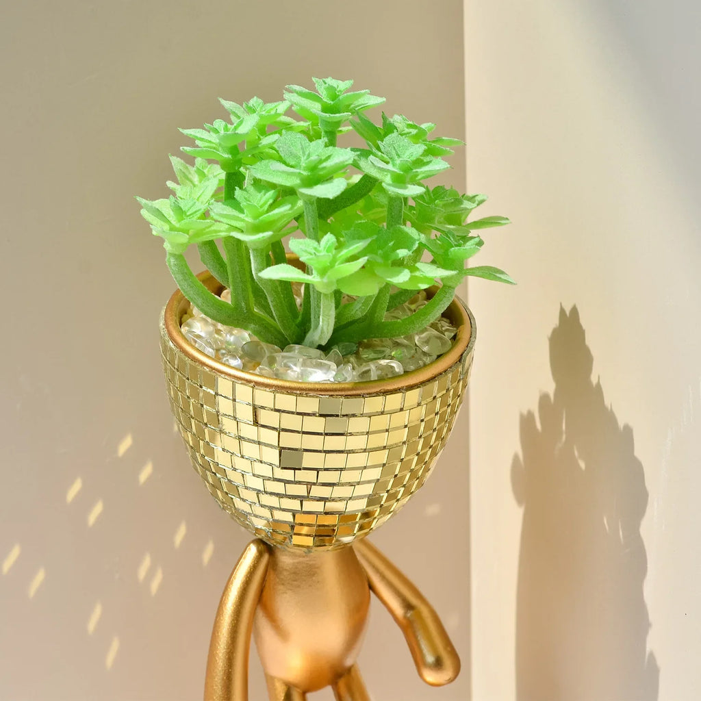 Disco Ball Flower Planter Creative Succulent Planter Pot Walking Man Figurine Flower Plants Vase Container Home Garden Decor