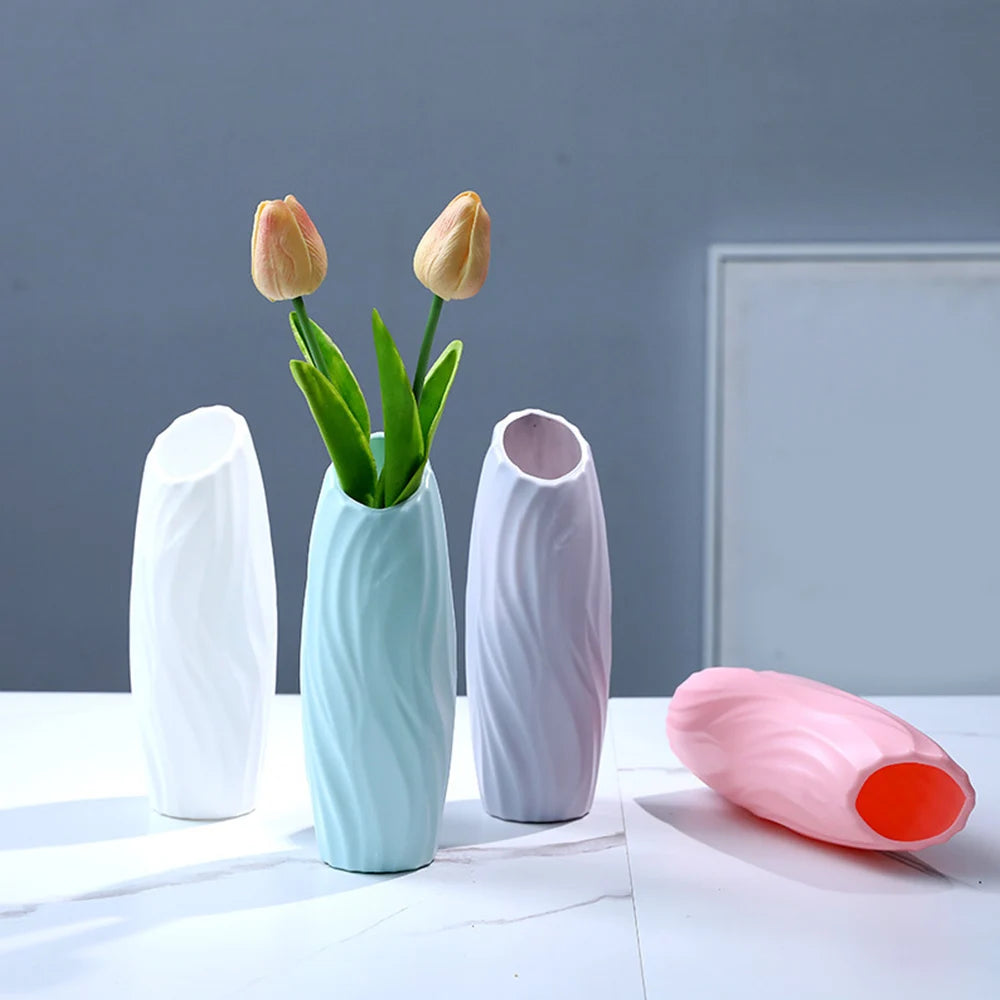 Vase Plastic Flower Bottle Colorful Stylish Durable Vases Simplicity Modern Flowerpot Circular Printed Smooth Home Decoration