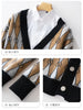 New 100% Wool Knitted Cardigan In Autumn And Winter Men's V-Neck Color Matching Diamond Plaid Sweater Casual Cashmere Coat