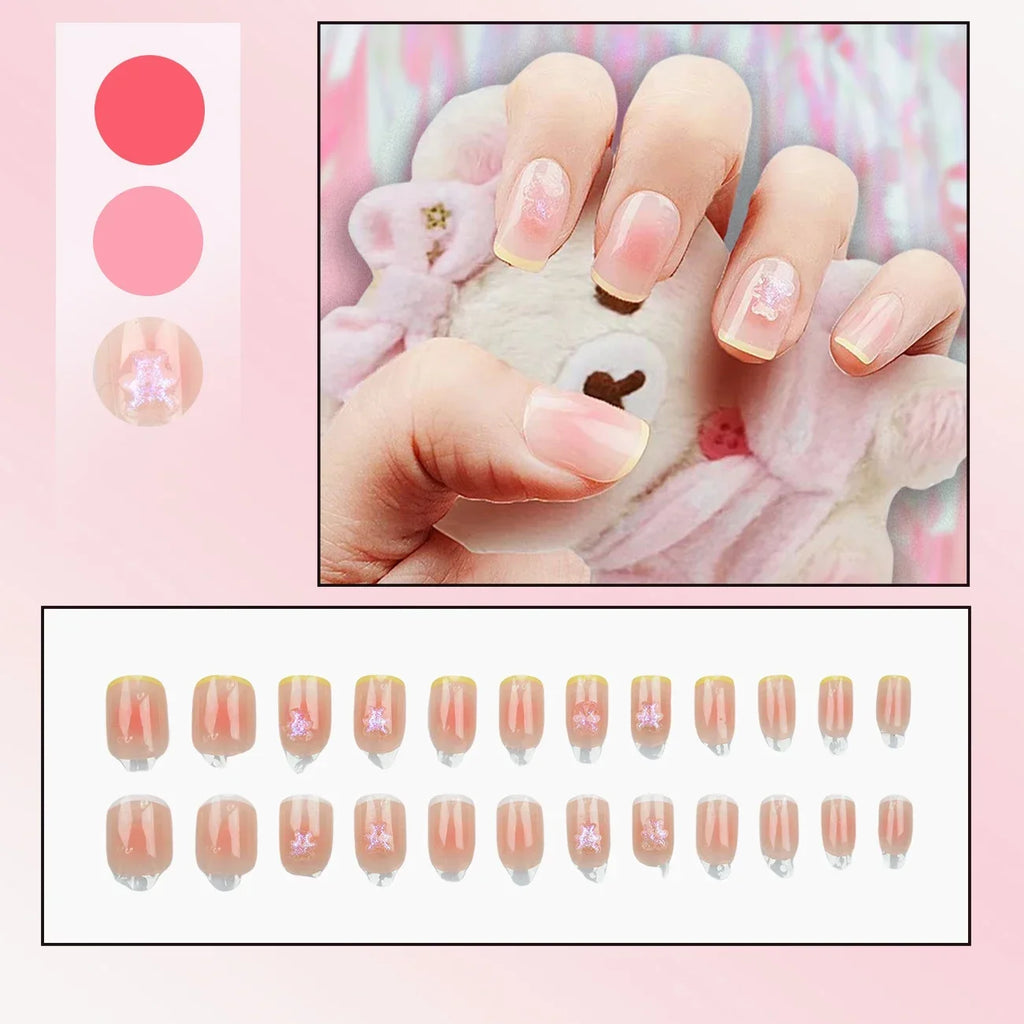 Press On Fake Nails, French Style, Full Coverage, Adhesive Backing, Artificial Nail Tip, Fashion Design, 24Pcs