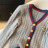 2024 Autumn Winter Preppy Style V-Neck Knitting Long Sleeve Cardigan Women Casual Appliques Single Breasted Female Loose Sweater