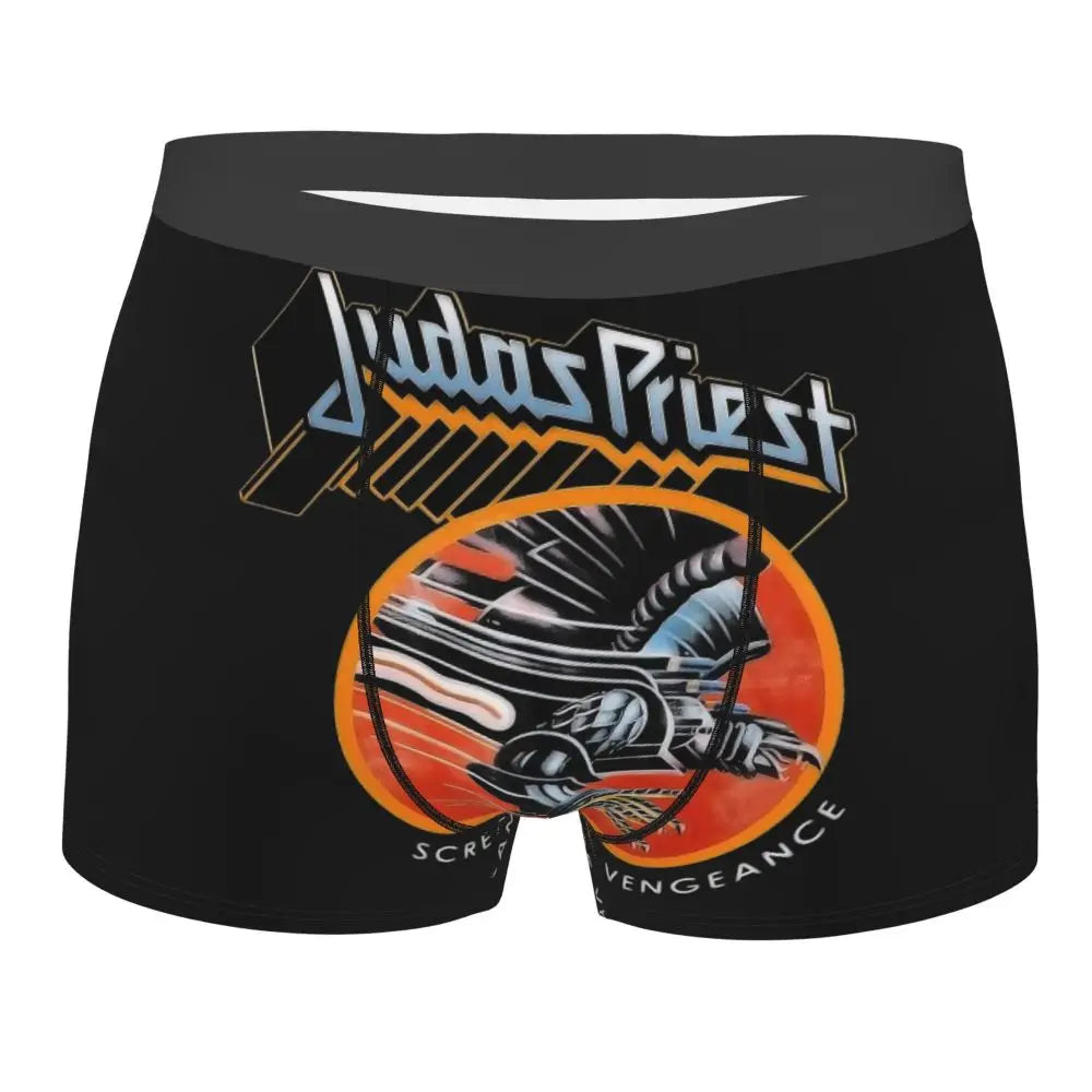 Judas Priest Accessories British Steel Firepower Men Boxer Briefs Breathable Underwear Top Quality Print Shorts Birthday Gifts