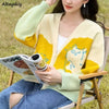 Cute Cardigan for Women Warm Cat Cartoon Tender All-match Ins Korean Style Fashion Autumn V-neck Knitted Single Breasted Soft