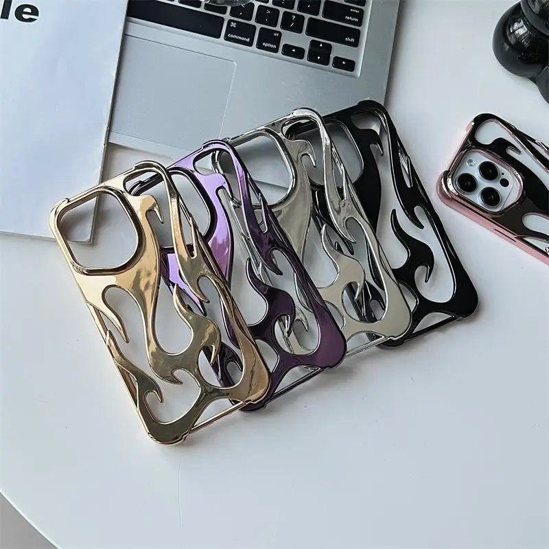 New 3D Flame pattern Hollow Slim Phone Case for iPhone 16 15 14 13 12 11 Pro Max 15 14 16 Plus Shockproof Protective soft Cover