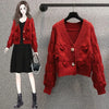 Retro Style Women V-neck Knit Cardigan Sweater Coat Autumn Winter Female Lazy Wind Cardigans Sweaters 2024 Ladies Knitted Jacket