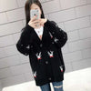 Spring Autumn Winter Oversized Sweater Coat Women Clothes Loose Mid Length Top Printing Knitting Cardigan Warm Top Tee Women's