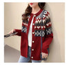 Love Jacquard Long Sleeve Knitting Cardigan Coat Women Autumn Loose O-neck Sweater Office Lady All-match Fashion Knitting Tops