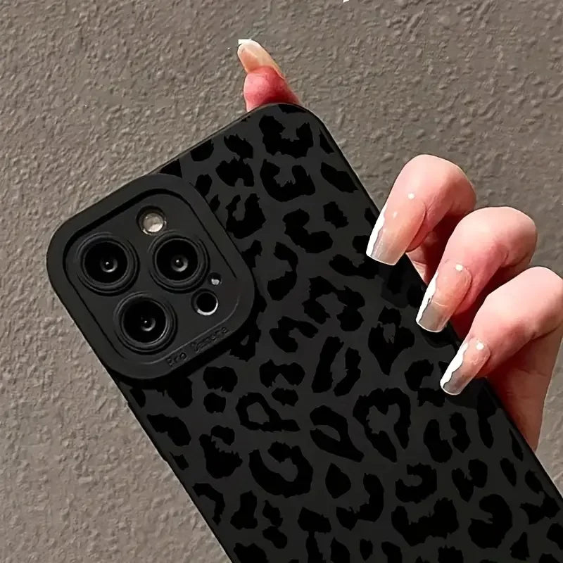 Black Print Leopard Graphic Phone Case For iPhone 16 15 14 13 12 11 Pro Max XS X 7 8 Plus SE 2022 Shockproof Soft Silicone Cover