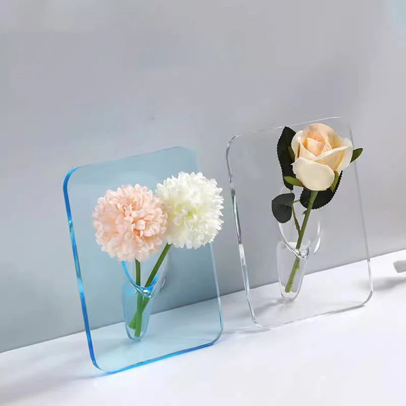 20×15cm Creative Art Acrylic Photo Frame Vase Hydroponic Flower Arrangement Device Transparent Vase Home Decoration Ornaments