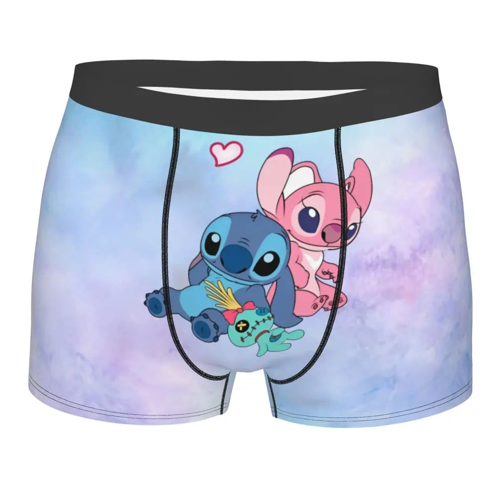 Boxer Lilo & Stitch Angel Love Alternative Shorts Panties Briefs Men Underwear Cartoon Cute Breathable Underpant Homme Plus Size