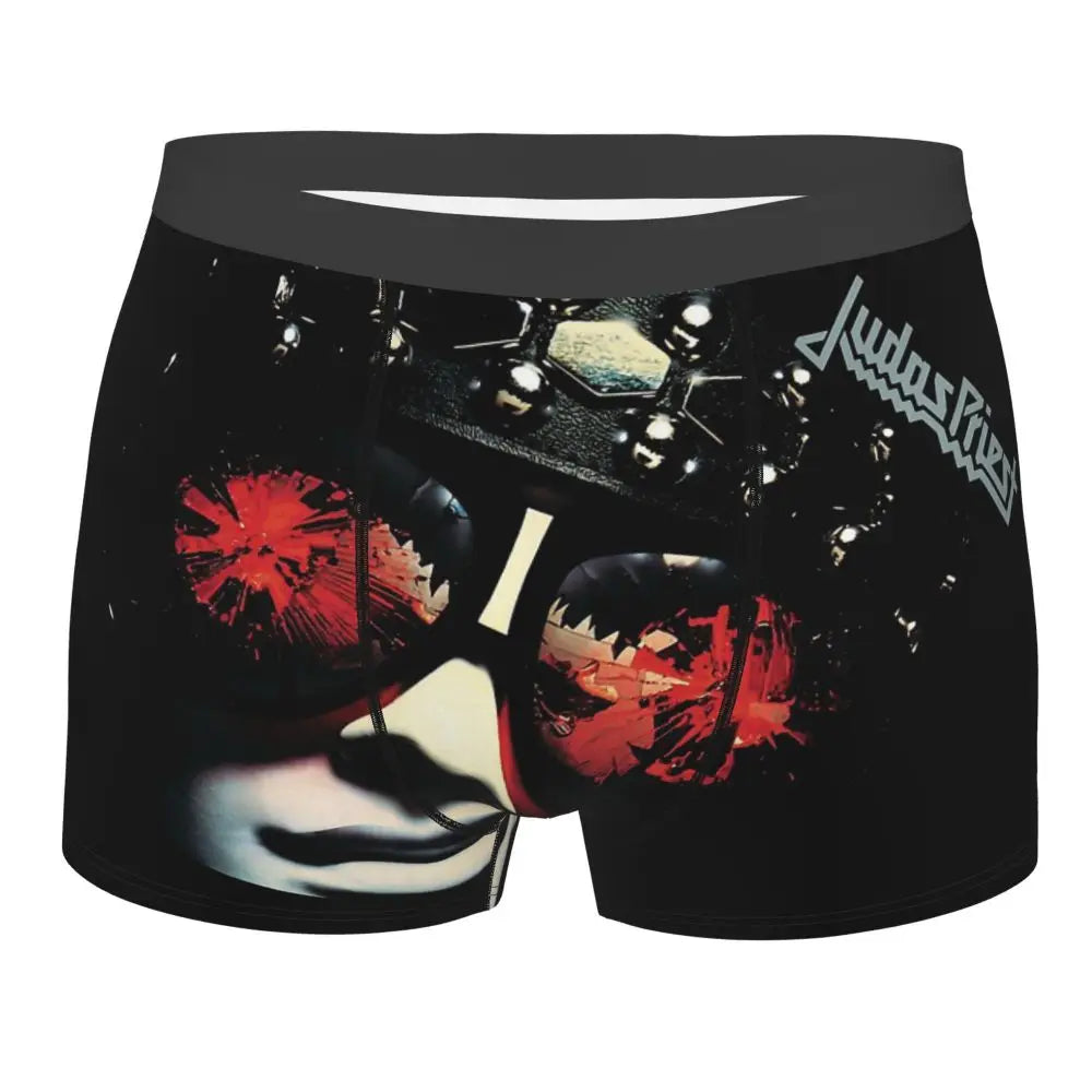 Judas Priest Accessories British Steel Firepower Men Boxer Briefs Breathable Underwear Top Quality Print Shorts Birthday Gifts