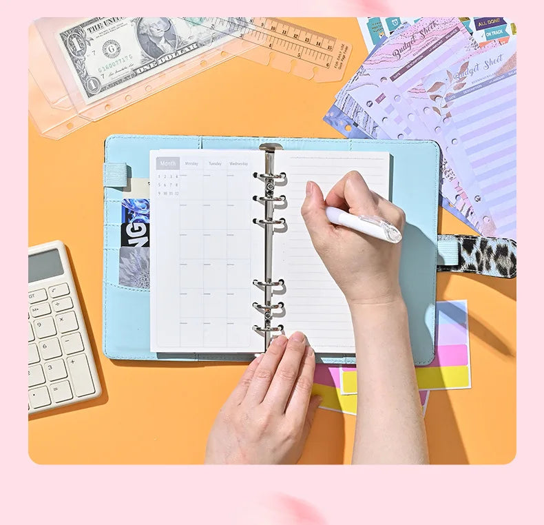 A6 Leopard Print Loose Leaf Cover Plan Book Binder 6 Holes Cash Budget Binder Notebook Office Stationery