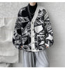 Men Fashion Printed Sweater Coat V Neck Knitted Cardigan Autumn Lazy Chic Elegant Sweater Men High Street Hip Hop Oversized 8XL