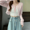 Summer Thin Outerwear Sun Protection Cardigan Ice Silk Knit Women Tops Bow Lace Up Short Suspender Skirt Shawl Airable Shirt