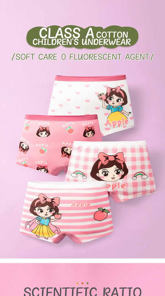4pcs Little Girl Boxers Panties Toddler Girls Cute Cartoon Printing Boyshorts Underwear Pink Children Girl Underpants 1-14 Years