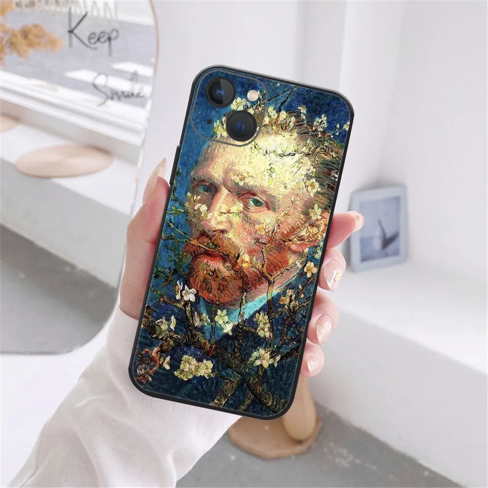 Art Van Gogh Starry Sunflower Phone Cover For iPhone 11 12 13 14 15 16 Pro Max X XR XS Max 15 16 Plus Black Soft Silicone Case