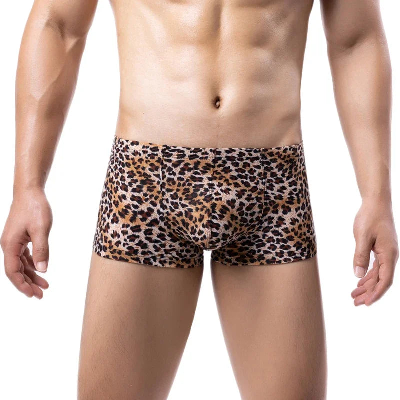 Sexy Men's Boxers Underwear Leopard Pattern Low Waist Soft Boxershorts Men Lingerie Underpants