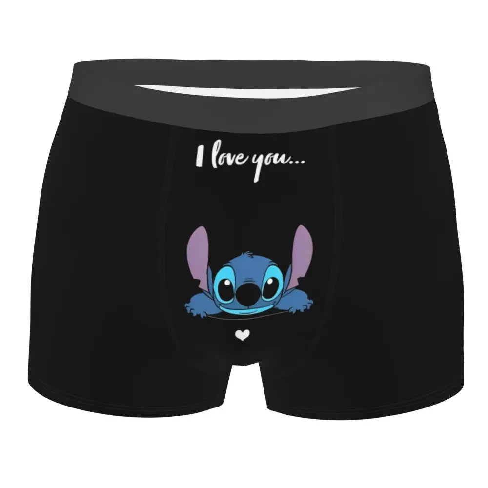 Boxer Lilo & Stitch Angel Love Alternative Shorts Panties Briefs Men Underwear Cartoon Cute Breathable Underpant Homme Plus Size