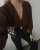 Elegant Brown One Button Knitted Cardigan For Women Solid V Neck Long Sleeve Loose Sweater 2024 Autumn Female High Streetwear