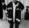 Knit Cardigan Man Black Sweater for Men Contrasting Colors Coats Loose Designer Top Korean Reviews Clothes Open Y2k Fit Casual