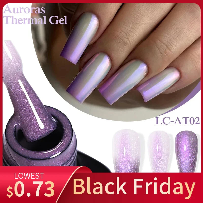 LILYCUTE Color Changing Auroras Thermal Gel Nail Polish Nude Purple Glitter Sparking Long Lasting Manicure Nails Art Gel Varnish