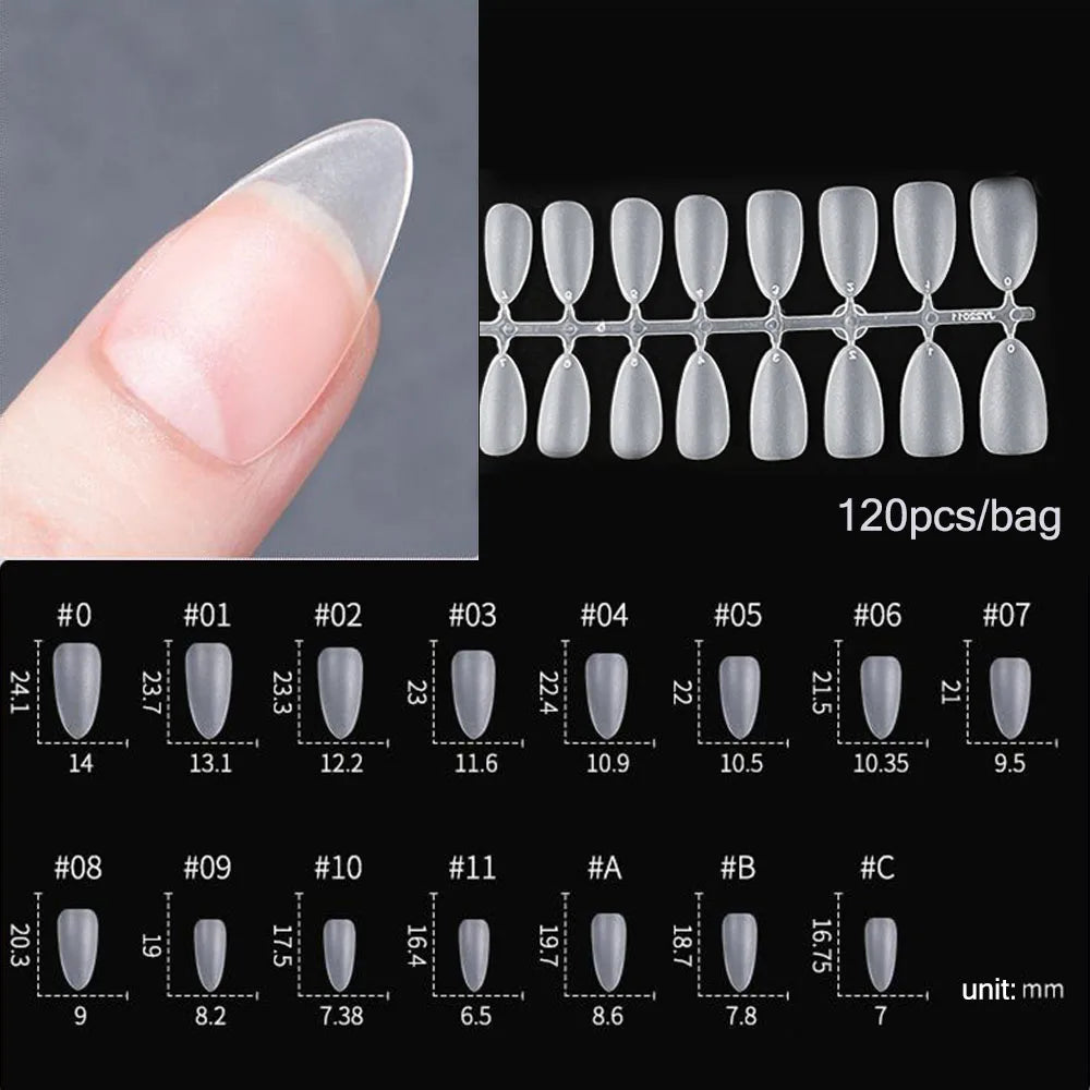 120pcs/bag Matte Press On Nail Tips Soft Full Cover False Nails Oval Almond Sculpted Fake Nail