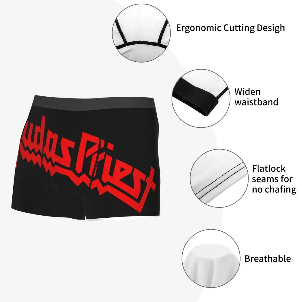 Judas Priest Accessories British Steel Firepower Men Boxer Briefs Breathable Underwear Top Quality Print Shorts Birthday Gifts