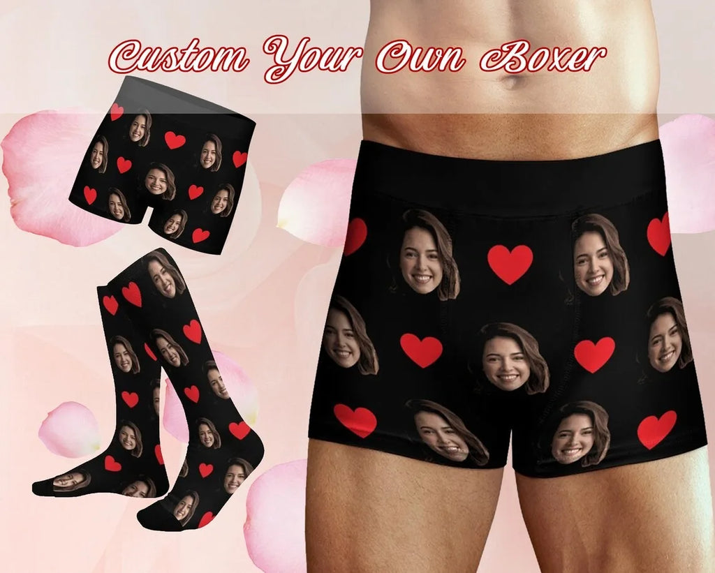 Custom Boxers Men Women Personalised Boxers With Face On Underwear Heart Socks Valentine's Day Gifts For Boyfriend/Husband