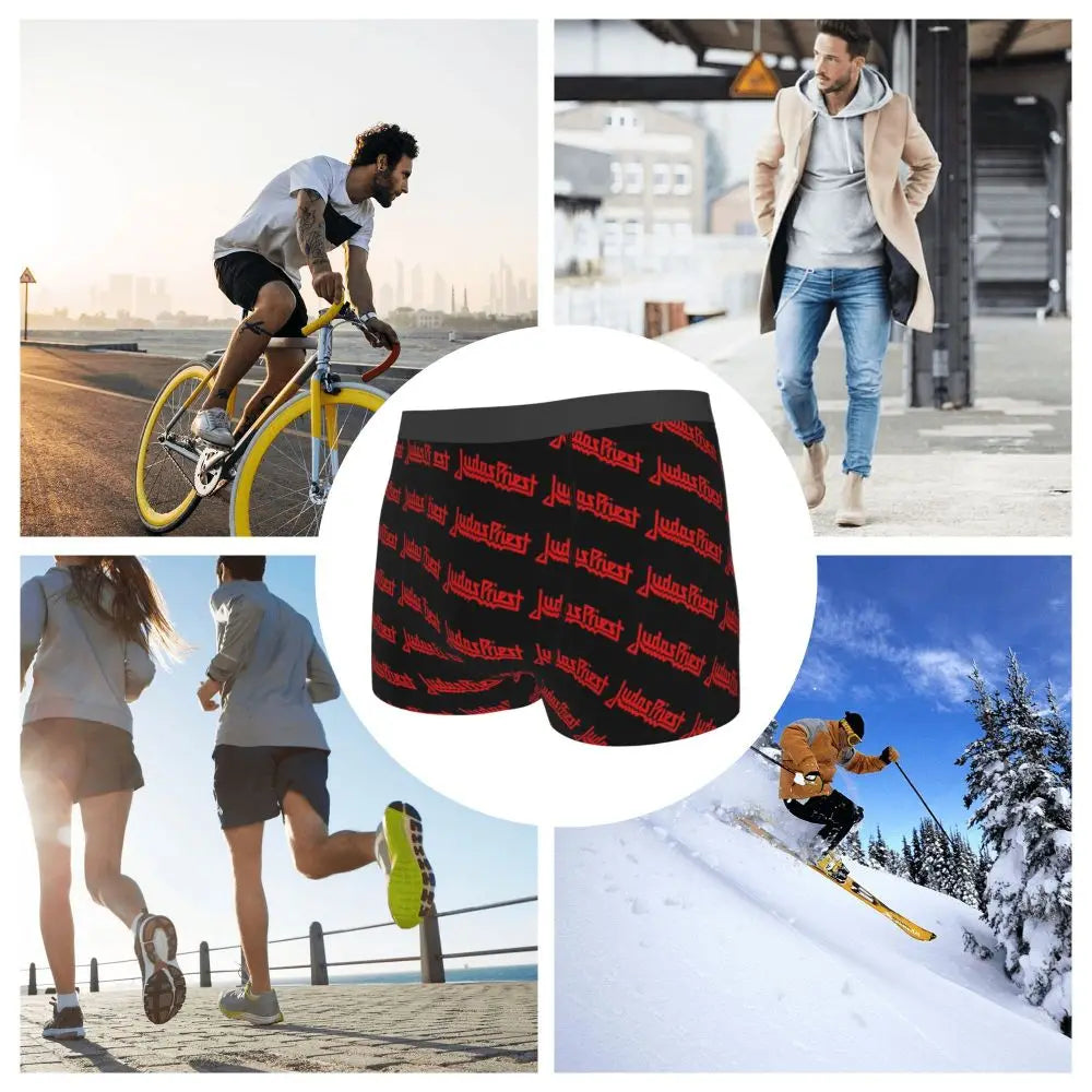 Judas Priest Accessories British Steel Firepower Men Boxer Briefs Breathable Underwear Top Quality Print Shorts Birthday Gifts
