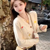 Autumn Winter Fashion Cartoon Embroidery Thick Wool Knitted Cardigan Women's Clothing Casual Loose V-neck Commute Lazy Sweaters