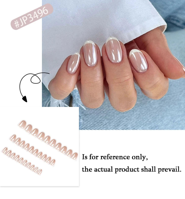 Glossy White French Short Nail Art Classic Simple Wearable Fake Nails Detachable Finished False Nails Press on Nails with Glue