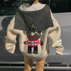 Gagarich Korean Chic Autumn Winter Personality Back Cartoon Jacquard Contrasting Color Versatile Hooded Knitted Cardigan Sweater