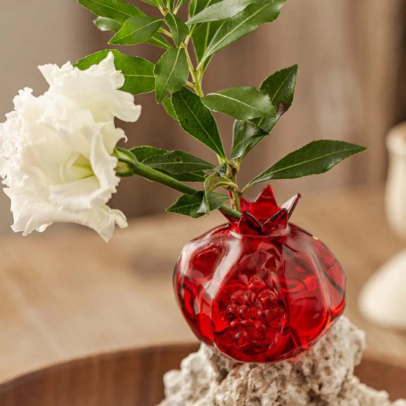 Pomegranate Glass Vase For Hydroponic Flower Arrangement Home Decoration Table Decor Small Red Vase Hydroponic System Plant Pot