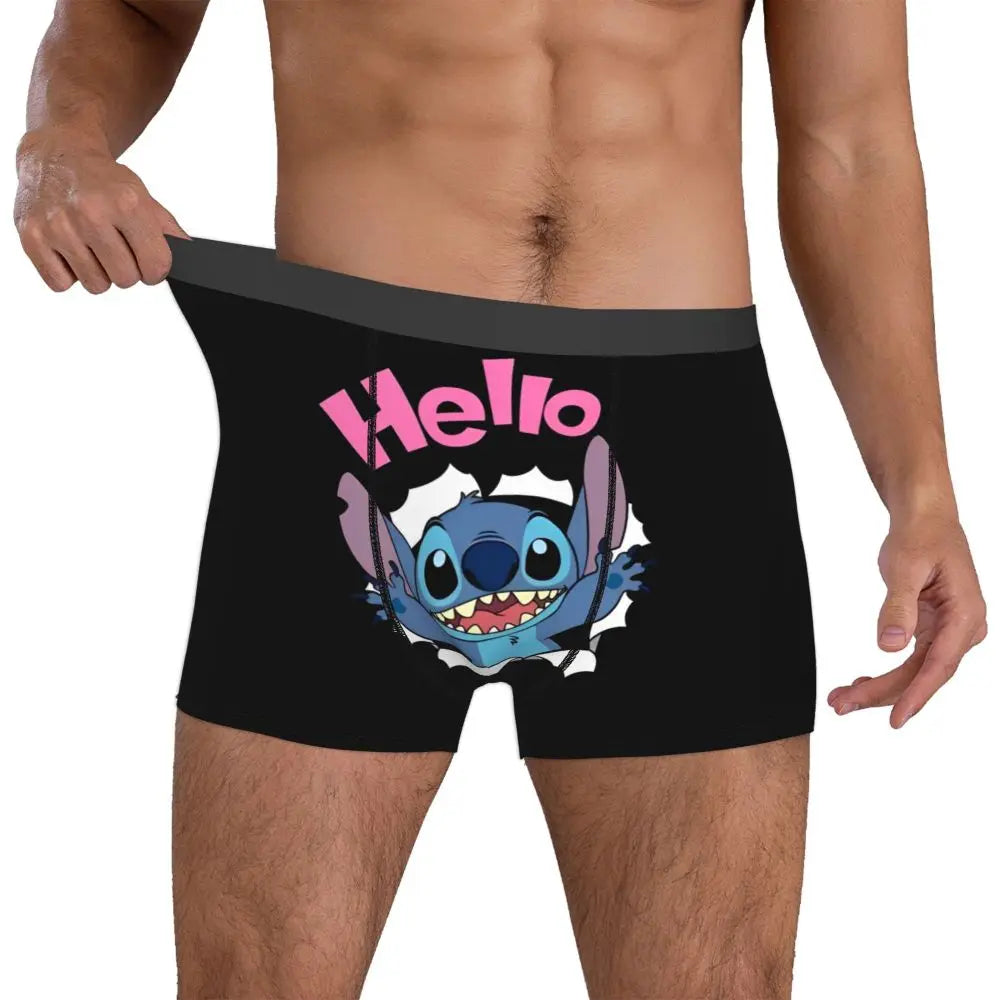 Boxer Lilo & Stitch Angel Love Alternative Shorts Panties Briefs Men Underwear Cartoon Cute Breathable Underpant Homme Plus Size